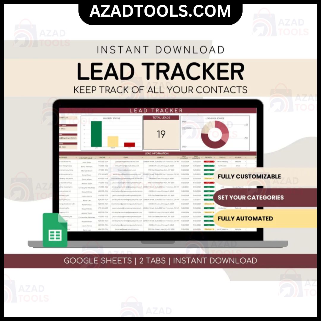 Lead Tracker For Google Sheets Spreadsheet Digital Client Management Communication Log for Small Businesses Contact