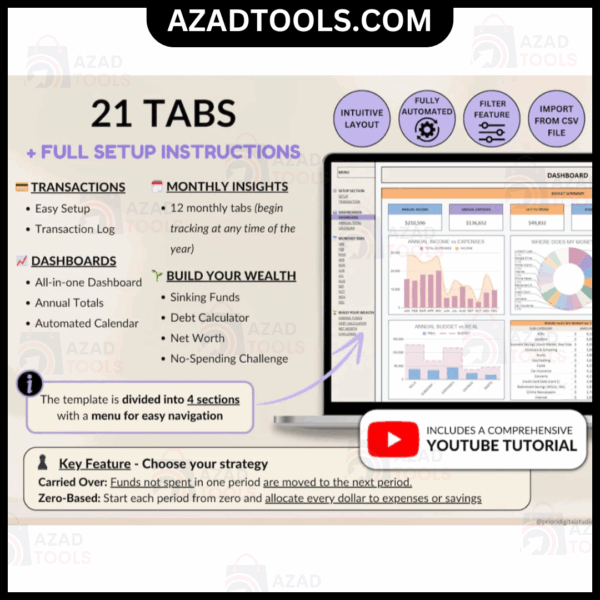 Automated Income and Expense Tracker Spreadsheet Monthly Debt Google Sheets Template Excel Spreadsheet Bank Statement - Image 2