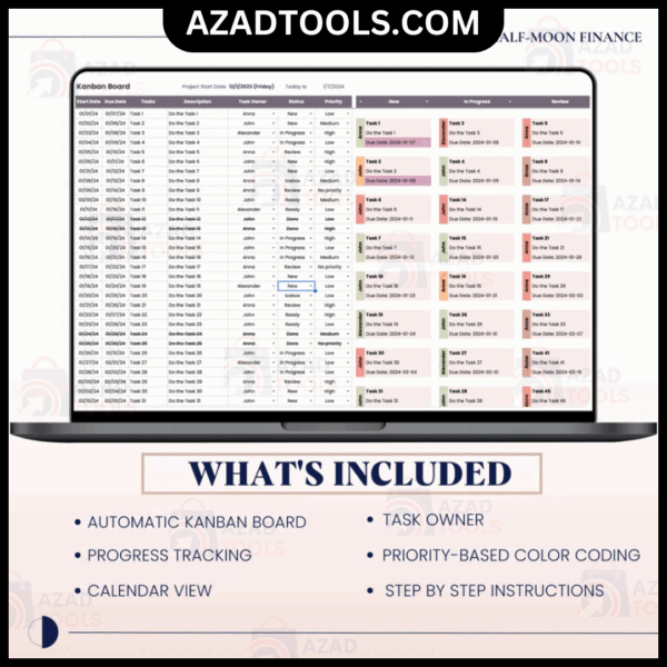 Kanban Board Template in Google Sheets, Task Tracker, Project Management Tracker Template, Automated Project Flow - Image 5