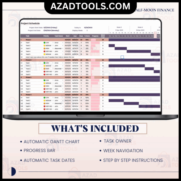 Automatic Gantt Chart, Project Tracker Google Sheets Template, Automated Project Timeline - Image 5