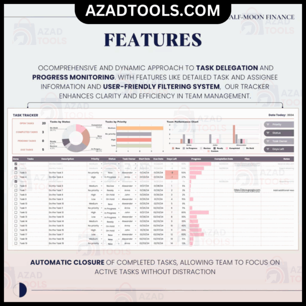 Task Tracker with Kanban Board Google Sheets Template, Team Project Management, Employee Task List - Image 3