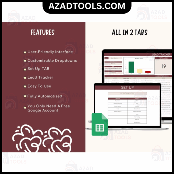 Lead Tracker For Google Sheets Spreadsheet Digital Client Management Communication Log for Small Businesses Contact - Image 2